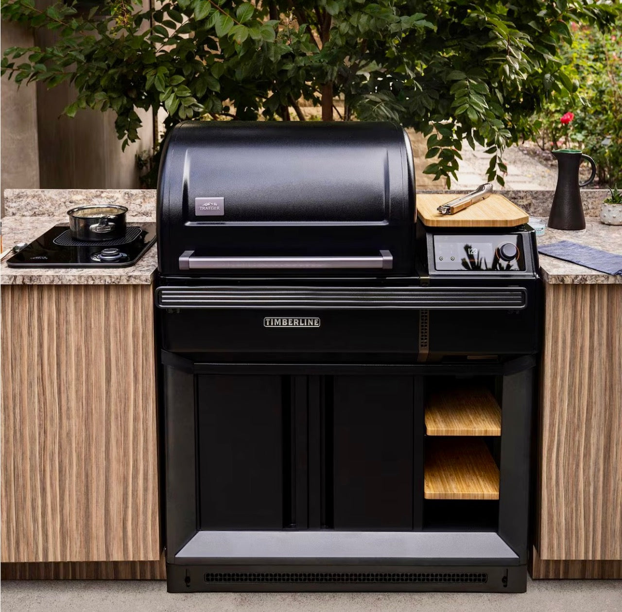 Traeger Wi-Fi Wood Pellet Grill, Built-In, induction side burner. Riviera Outdoor Decor, Corpus, TX