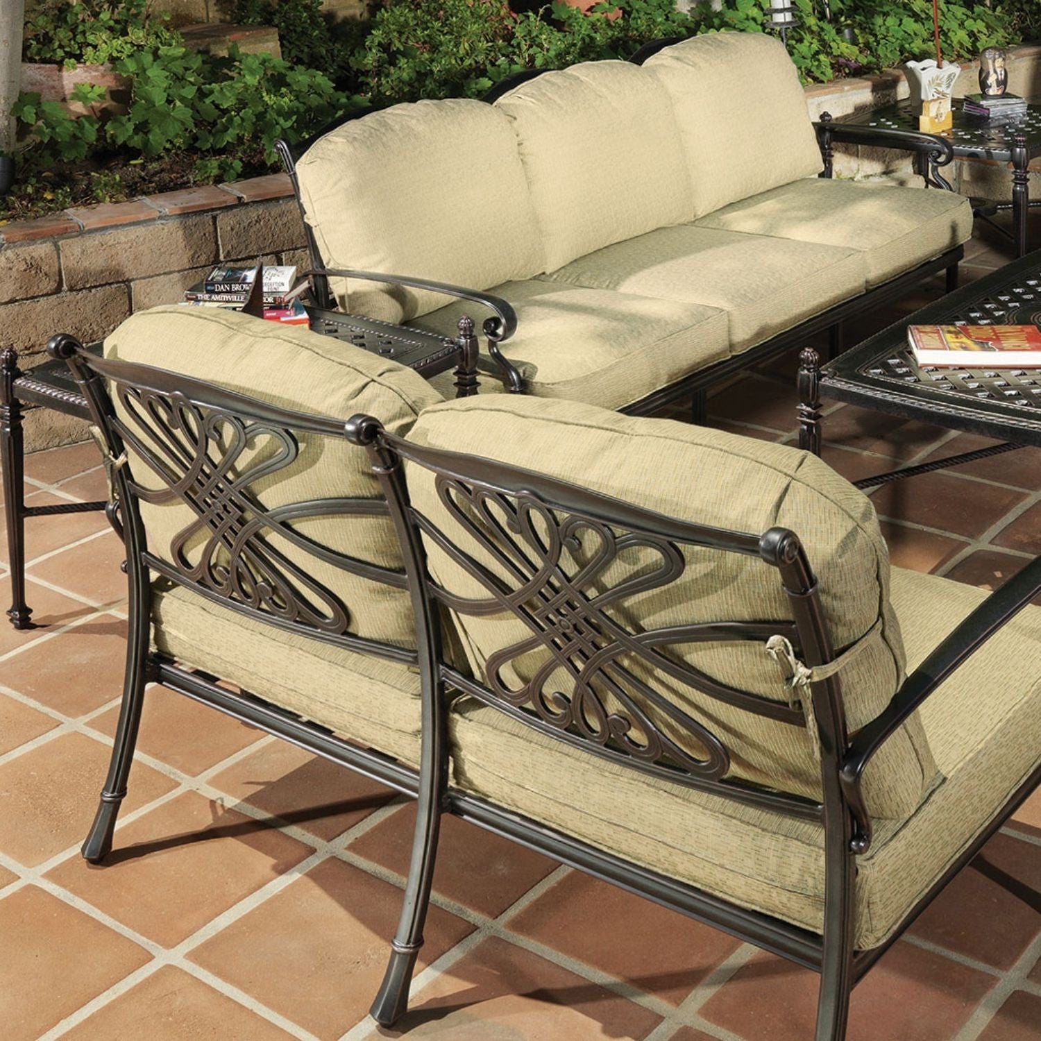 Gensun Bella Vista Loveseat, solid cast aluminum with additional powder coat.  Custom  cushions